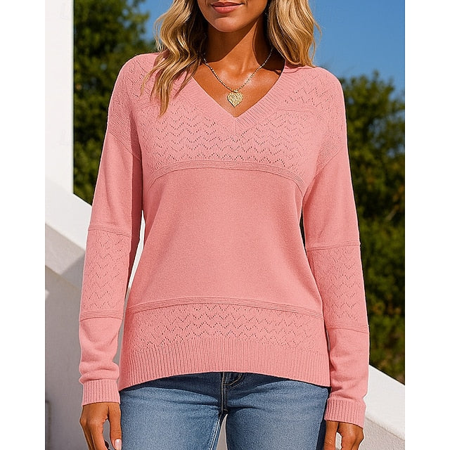 Women's Knit Shirt Pullover Sweater Hollow Long Sleeve Top