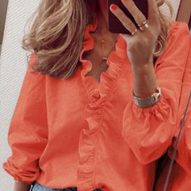 Women's Shirt Blouse White Orange Green Graphic Floral