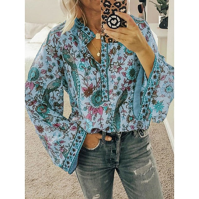 Women's Shirt Blouse Yellow Pink Dusty Rose Graphic Floral