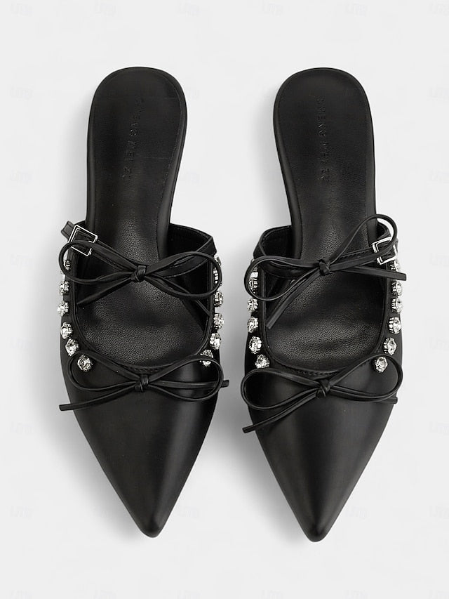with Women's Pointed Black Flats Rhinestone Toe