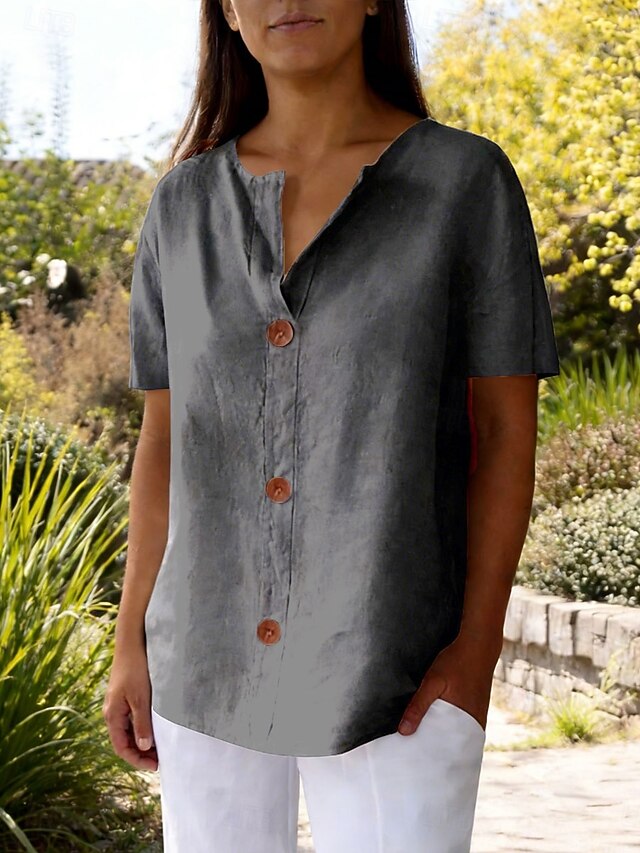 Women's Summer Shirt Casual Shirt Blouse Solid Color