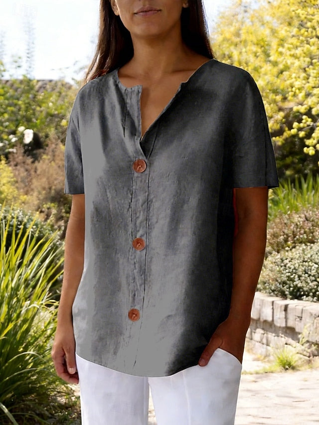 Women's Summer Shirt Casual Shirt Blouse Solid Color