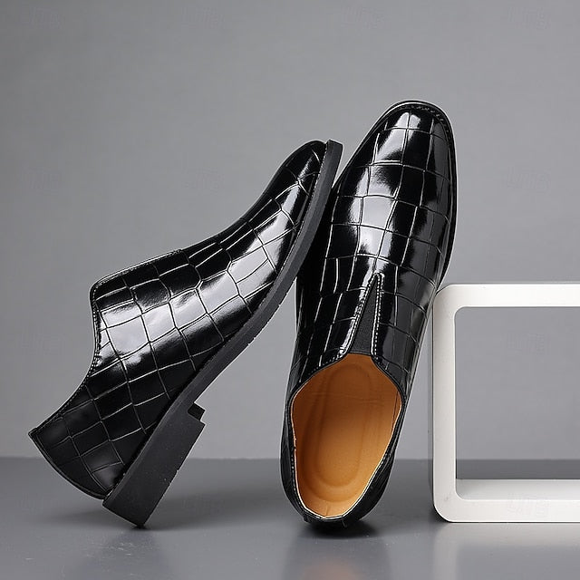 Burgundy Shoes Men's – Pattern Crocodile Slip-On