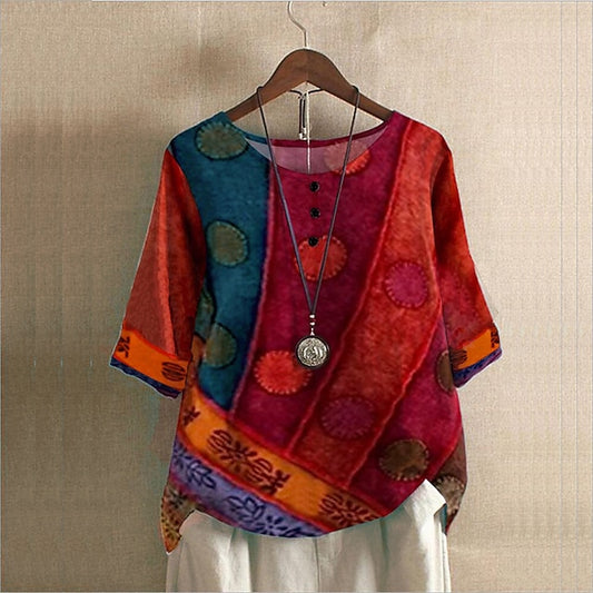 Women's Plus Size Linen Shirt Boho T-shirt T Shirt