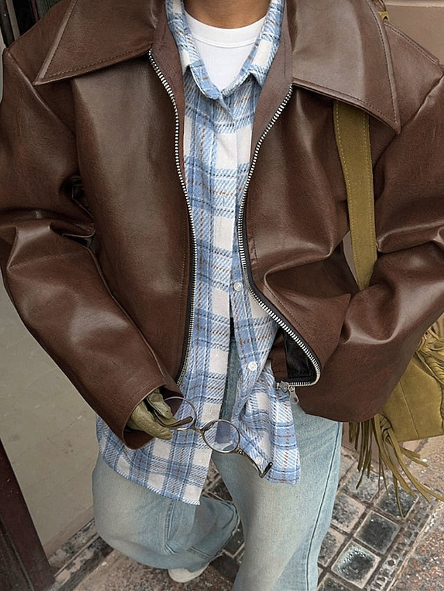 Faux Comfortable Jacket Leather Zipper Pocket Women's Warm