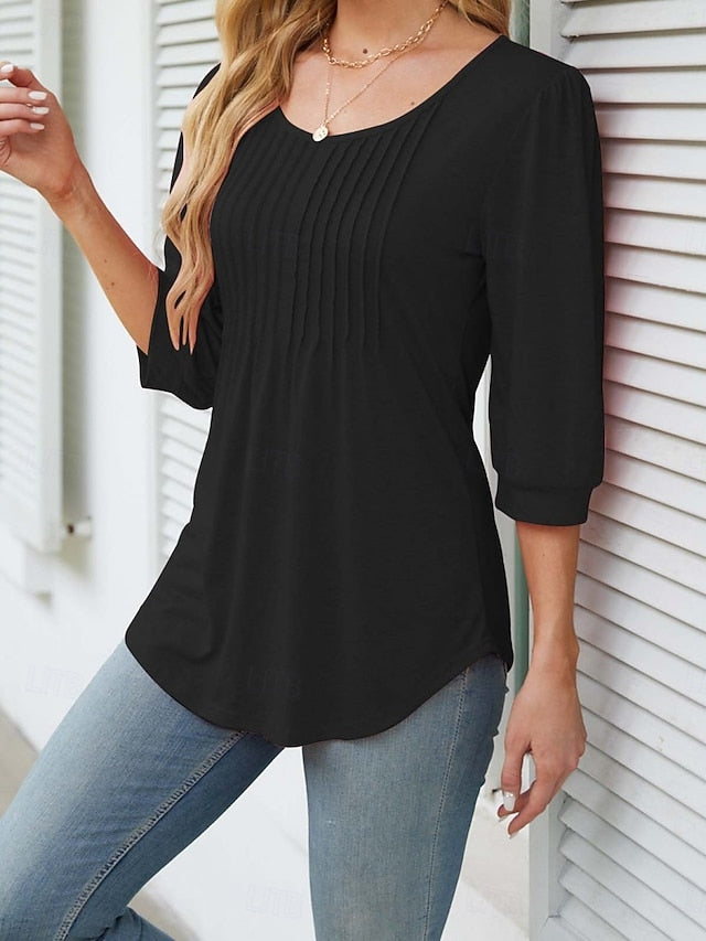 Women's Shirt Blouse Ruched Solid Color Basic Casual 3/4