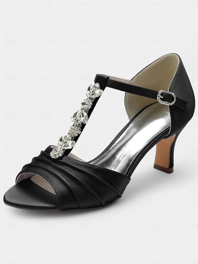 Detail Bridal Crystal Open-Toe Satin with – White Heels