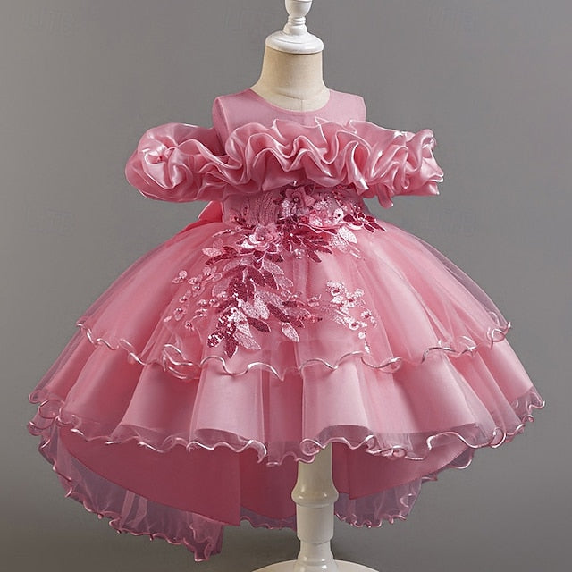 Short Flower Dress Party Kids Sleeve Wedding Girls' Floral