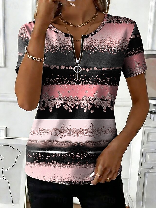 Women's T Shirt Zipper Graphic Geometric Vintage Hawaiian