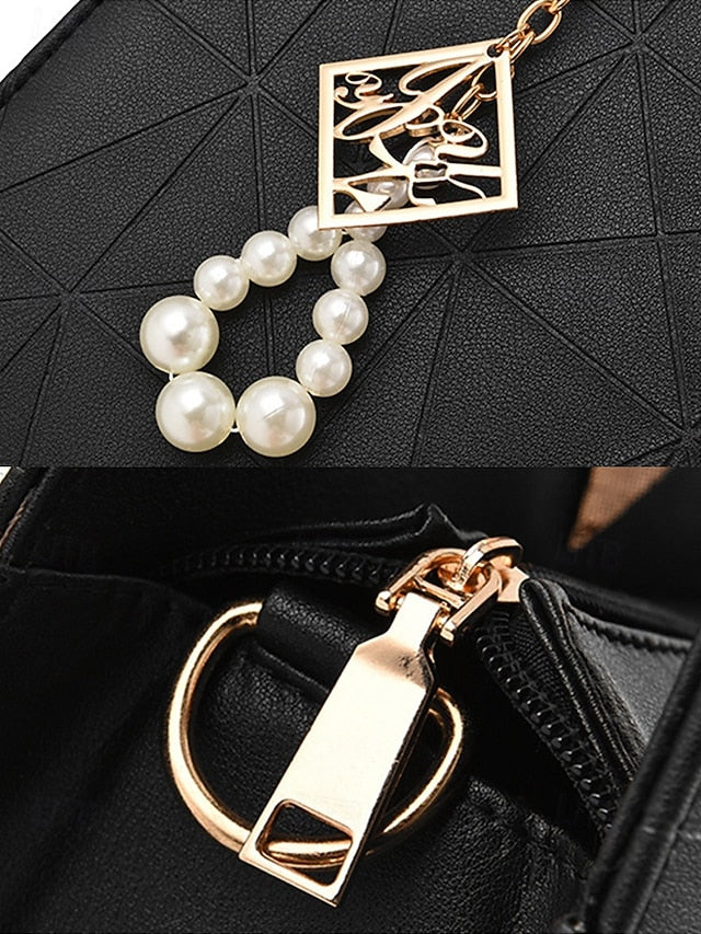 Women's Faux Leather Handbag with Pearl Pendant – Elegant