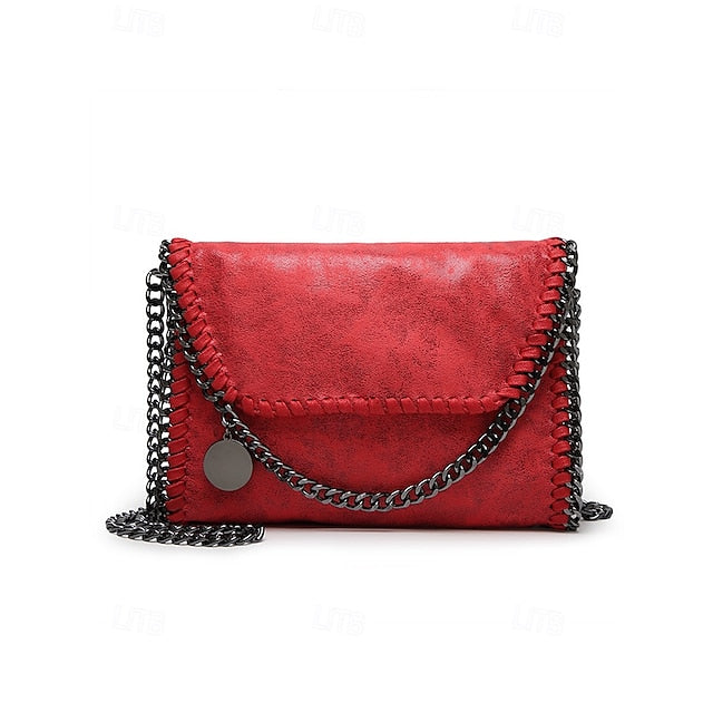 Kunstledertasche mit Kette in Rot mit Überwendlingsstich-Schulterdetails