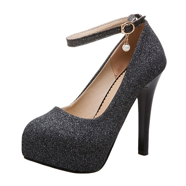 Heels Women's Glitter with Silver Platform Stiletto Ankle