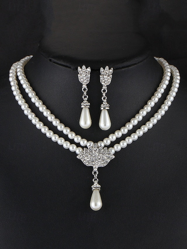 Pearl – Set Double-Layer Bridal Elegant Necklace Jewelry