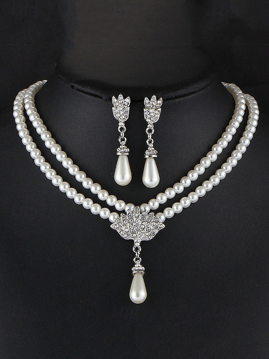Pearl – Set Double-Layer Bridal Elegant Necklace Jewelry