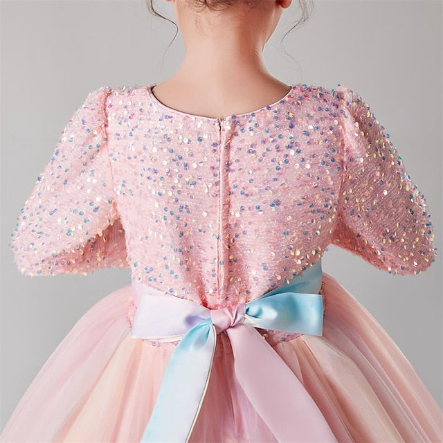 Flower Color Solid Girl Kids Girls' Party Dress