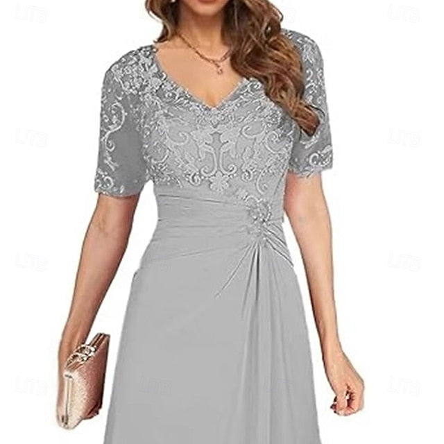 the Bride Mother Elegant Dress Neck Simple of V A-Line