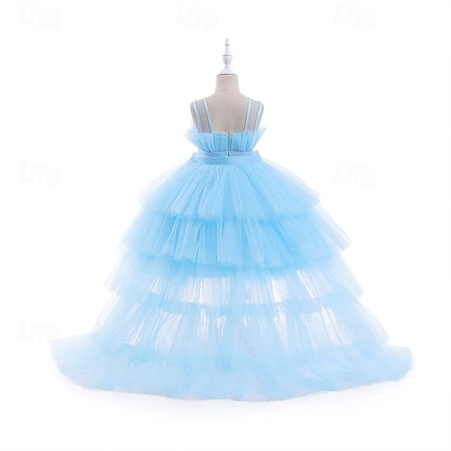 Kids Party Color Sleeveless Performance Girls' Solid Dress