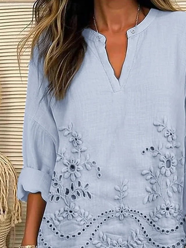 Women's Blouse Linen Like Breathable Lightweight Tunic V