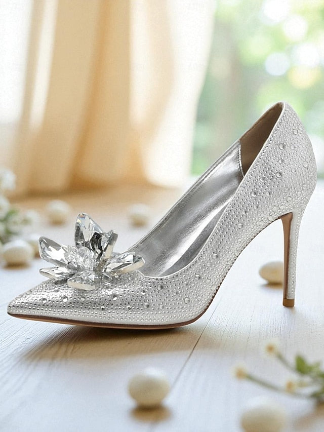 Gold Heel High Sparkly Women's Pumps - Crystal Embellished