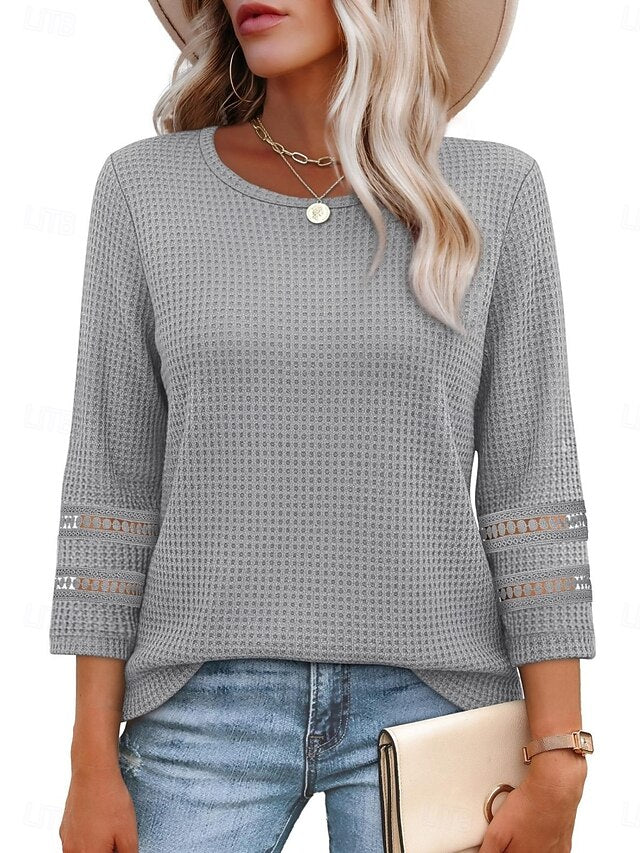 Women's Blouse Lace Patchwork Solid Color Stylish Casual
