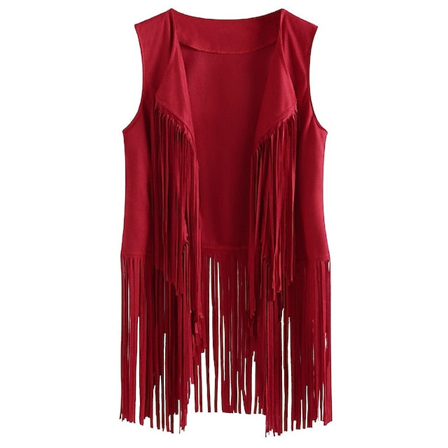 Retro Vintage 1970s Suede Vest Sleeveless Hippie Tassel Fringe