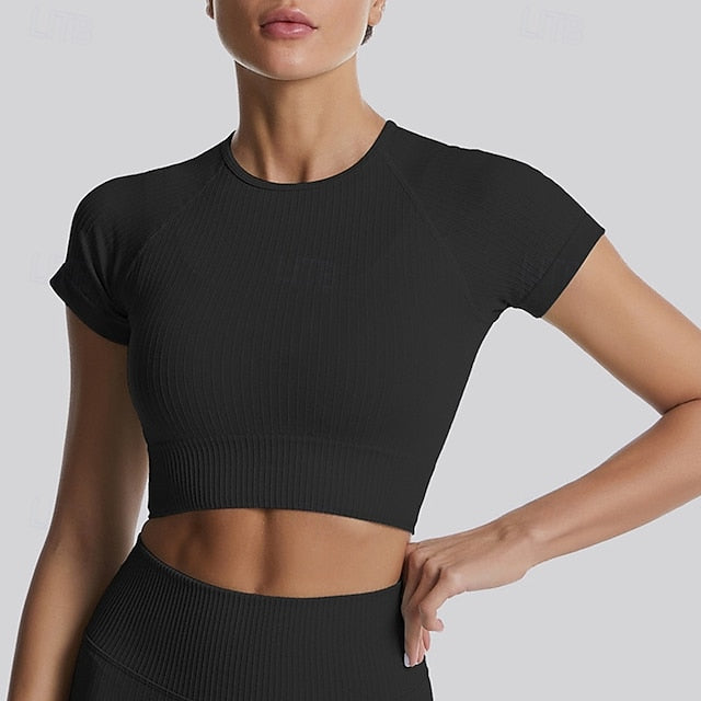 Women's Yoga Top Crew Neck Quick Dry Breathable Cropped