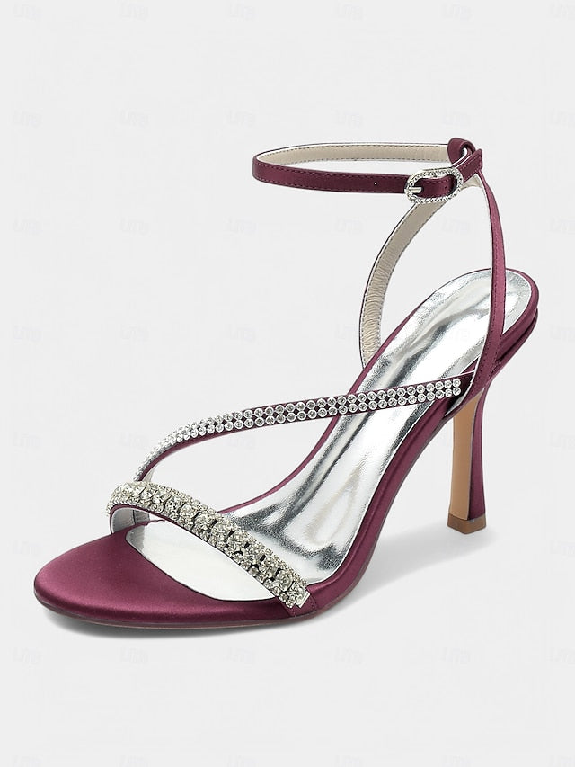 Champagne Sophisticated Strappy Heels Rhinestone Satin –