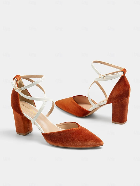 Suede Two-Tone Strap Chic - Heels Women's Elegant Ankle