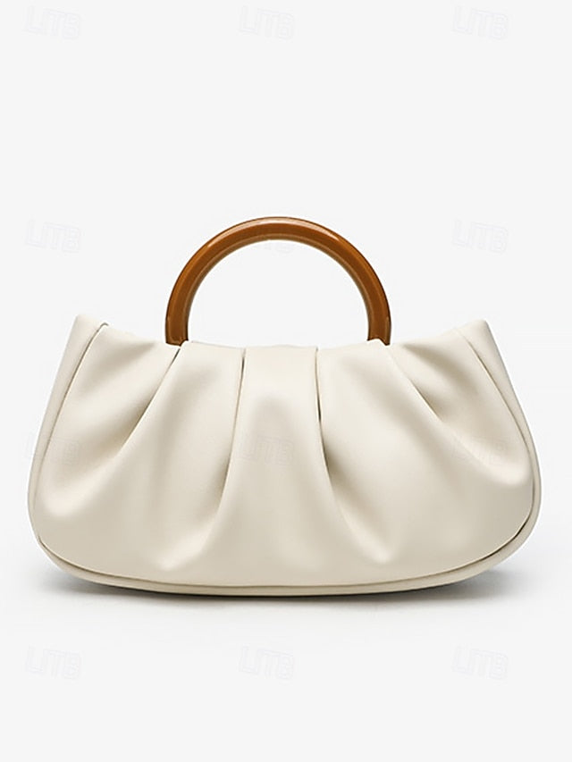 Tote with Pleated Faux Acrylic Clutch Leather Women's Bag