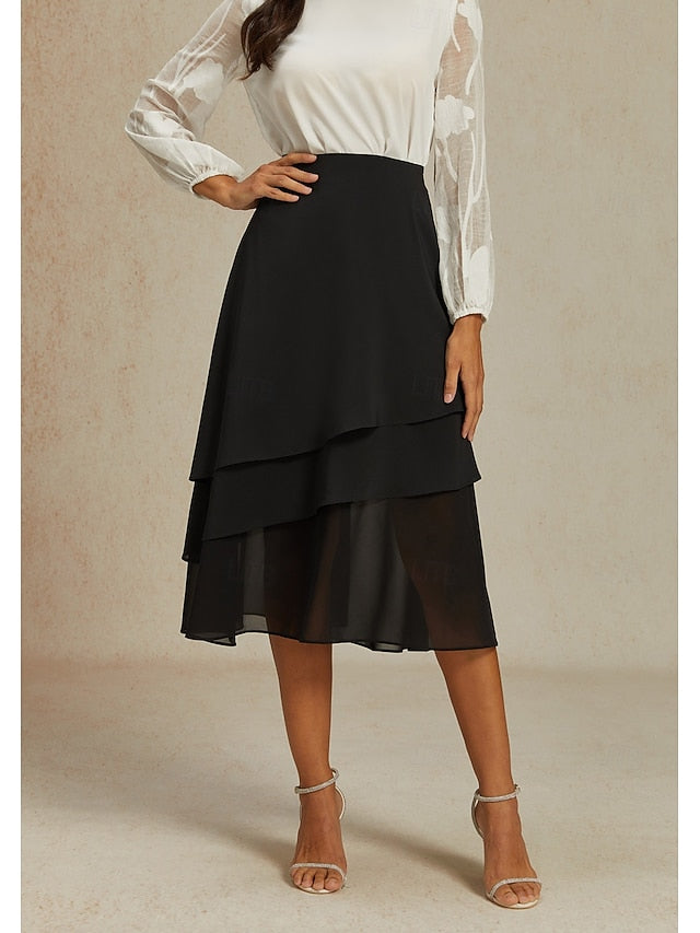 Women's Elegant Midi High Waist Skirts Plain Irregular Hem