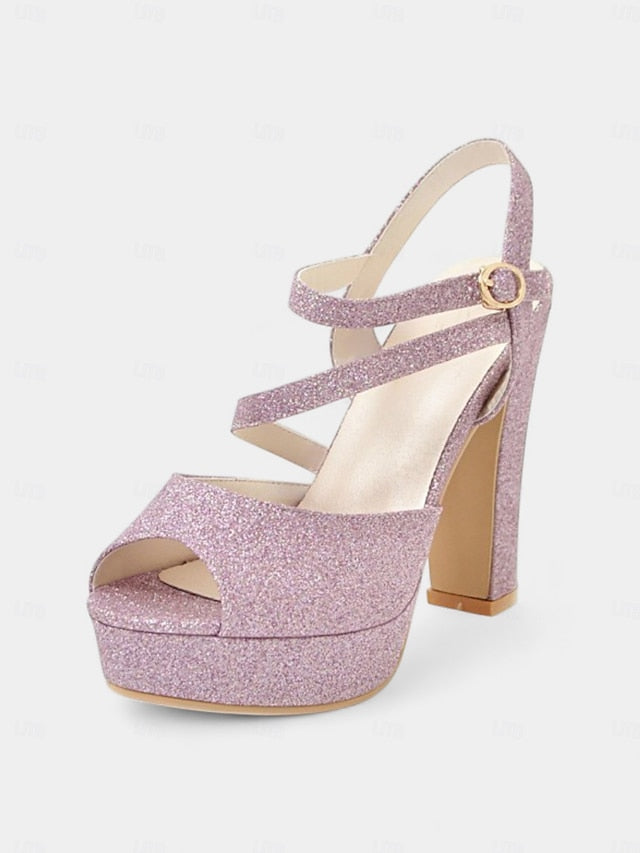 with Glitter High Platform Heel Women's Sandals Ankle Strap