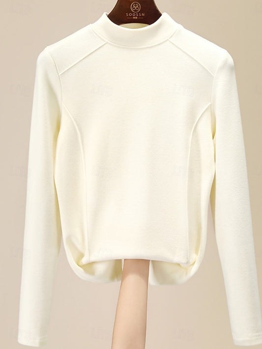 Women's Blouse Solid Color Stylish Casual Long Sleeve Mock