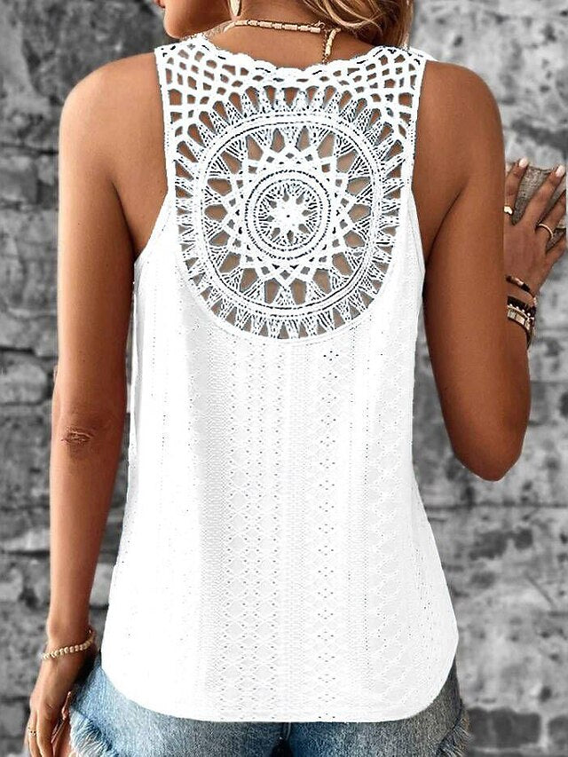 Women's Camisole Tank Top White Pink Blue Plain Cut Out