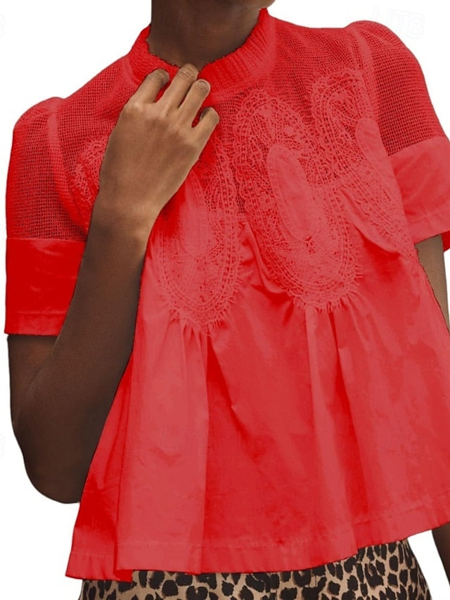 Women's Shirt Blouse Lace Plain Stylish Modern Casual Short