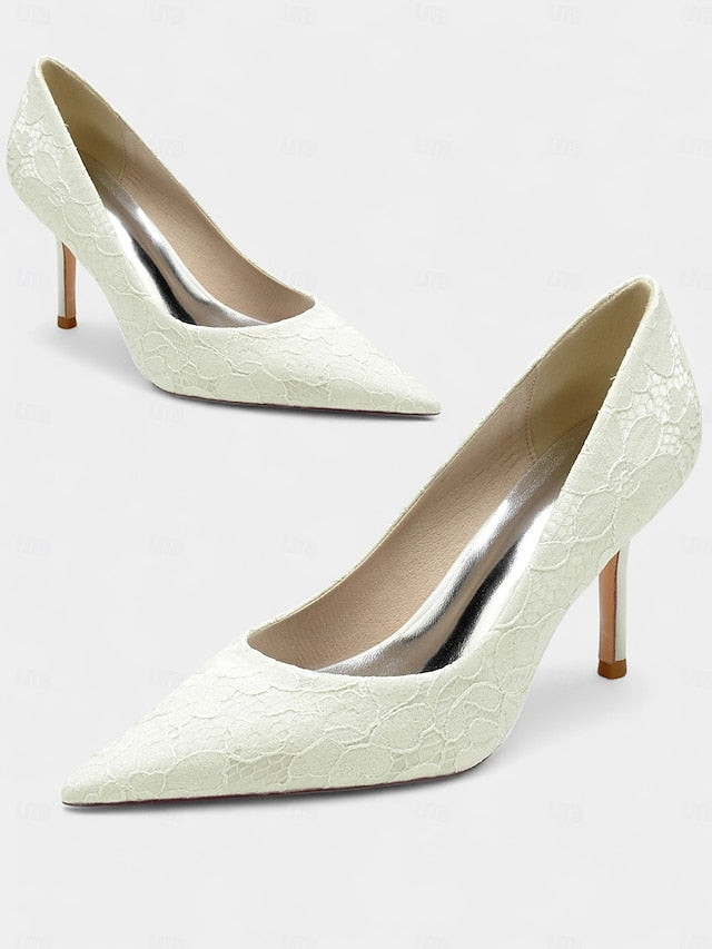 Heels Lace-Embroidered Stiletto Women's Pointed-Toe -