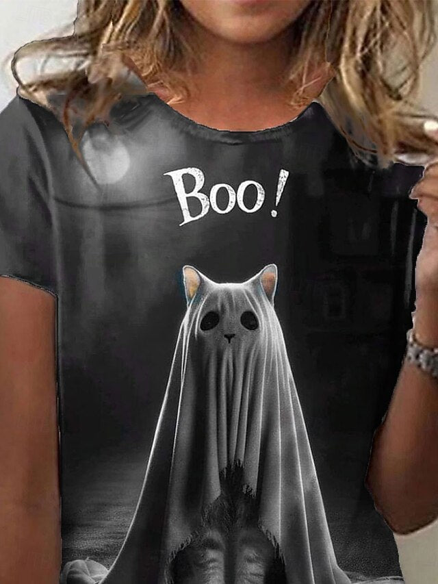 Women's T Shirt Graphic Cat Ghost Vintage Stylish Classic