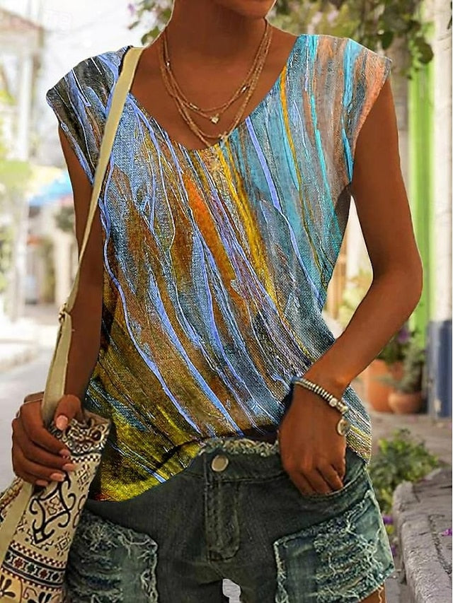 Women's T Shirt Print Graphic Tie Dye Tropical Stylish