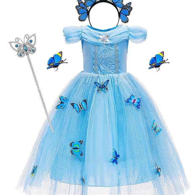 Girl Elsa Party Costume Tulle Theme Princess Frozen Flower Dress