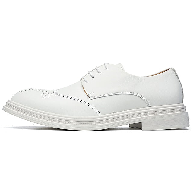 White Perforated Oxford Shoes Faux with Leather Men's