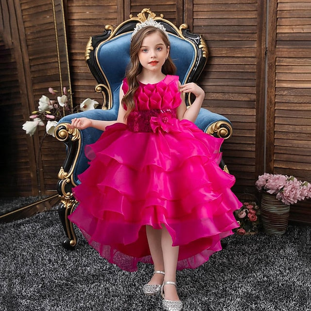 Girls' Party Solid Dress Kids Sequin Flower Color