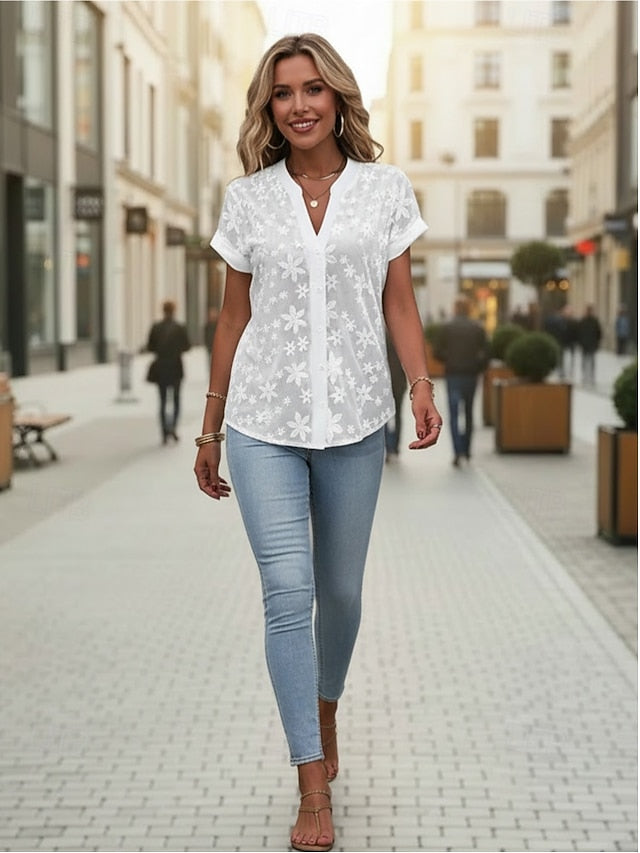 Women's Shirt Lace Shirt Blouse Dressy Tops Lace Buttons