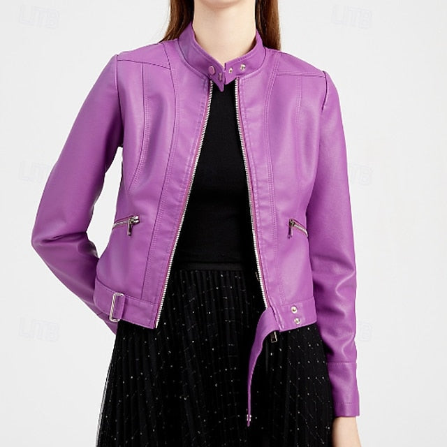 Jacket Pocket Leather Women's Zipper Faux Comfortable