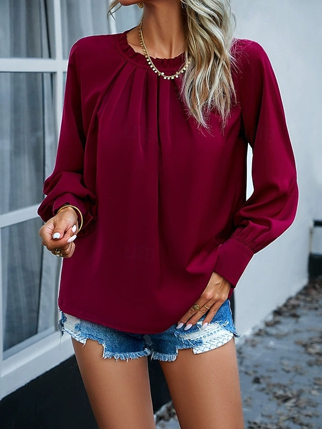 Women's Shirt Texture Blouse Summer Tops Ruched Plain Daily