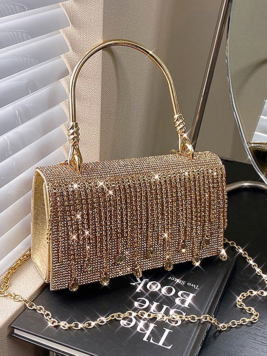 Chain Women's Crystal Evening Silver Handbag with Elegant