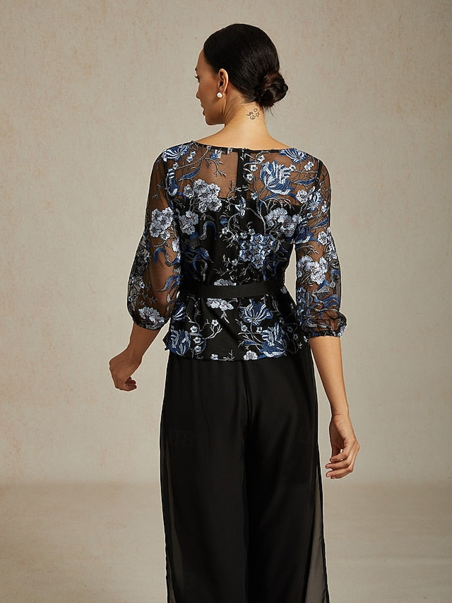Women's Dressy Tops Embroidered Illusion Lace Elegant 3/4