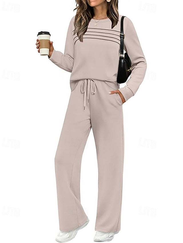 Women's Pants Sets Bolero Top Long Sleeve Round Neck Plain