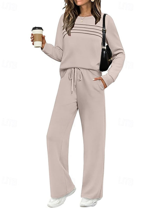 Women's Pants Sets Bolero Top Long Sleeve Round Neck Plain