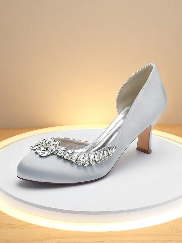 Heels Toe Satin Kitten - Heel Silver Low Women's Round
