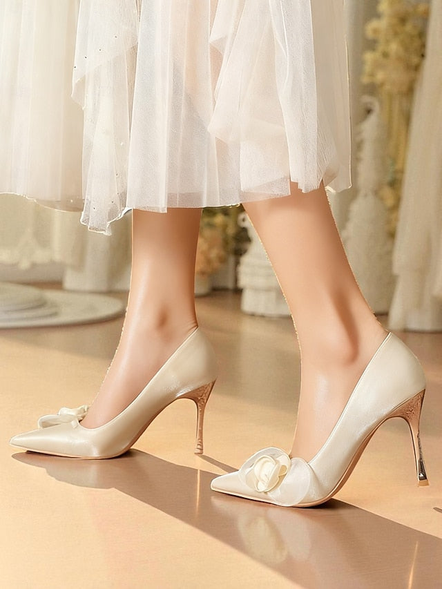 Floral Pointed Heels Wedding Satin Elegant - Women's Ivory