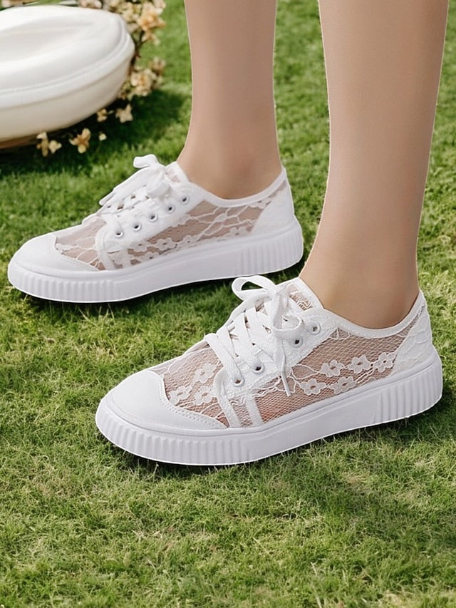 Women Casual Floral Sneakers Wedding Shoes Lace Bridal – for